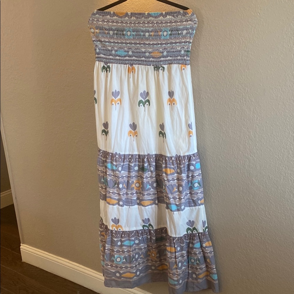 Floral Print Maxi Dress - White and Blue